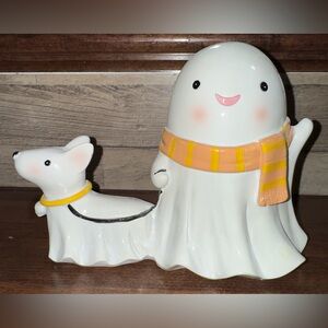 Super Cute 🥰 Ghost 👻 Walking Dog 🐕 Autumn Scarf Figurine  by Goblin and Ghoul